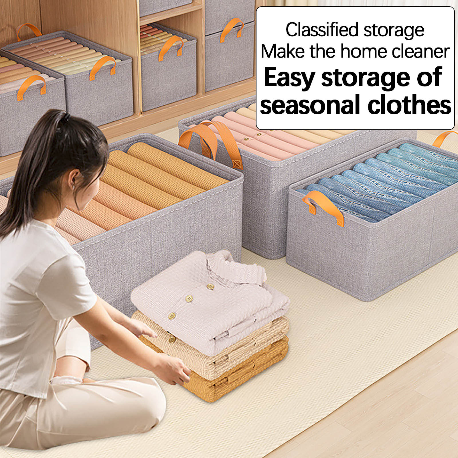 Deals！Closet Storage Boxes for Clothes,Clothing Storage Bins for Closet  with Handles, Foldable Rectangle Baskets, Fabric Containers Boxes for